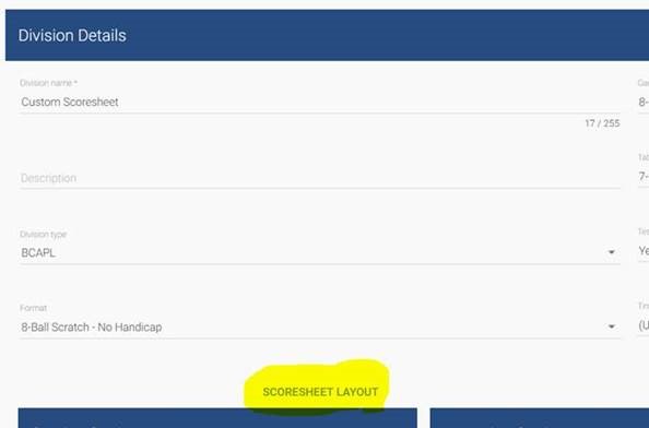 Location of the SCORESHEET LAYOUT button.